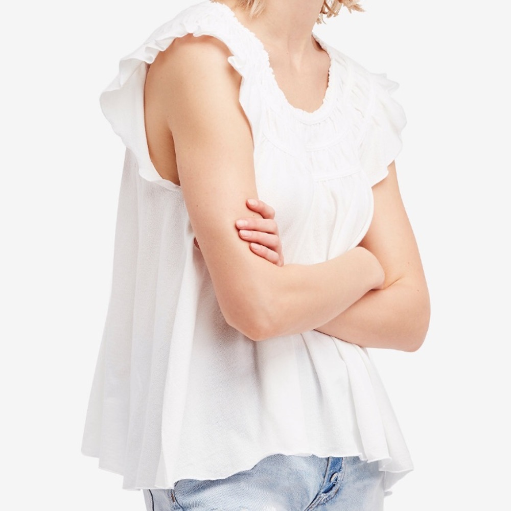 Free People White Ruffle Sleeve Blouse